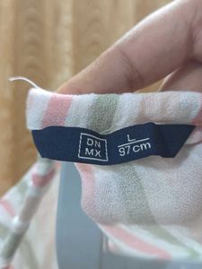 DNMX Striped Tie-Neck Blouse