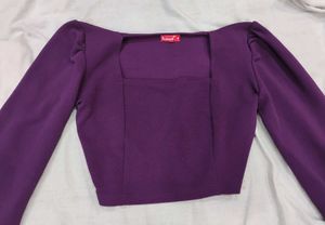 Purple Puff Sleeve Crop Top