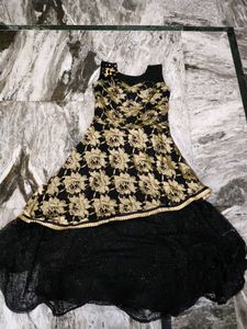 Black &amp; Gold Floral Ethnic Gown