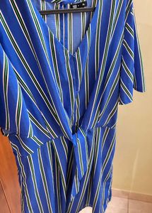 Almost New adjustable Blue Striped V-Neck Mini Dre