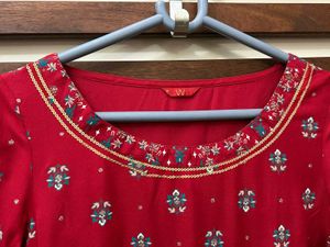 Vibrant Red Kurti with Floral Print