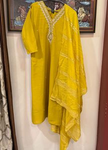 size S to XL Yellow Embroidered Kurta with Dupatta