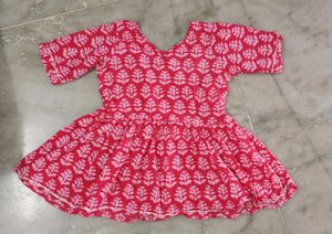 Baby Girl's Pink Block Print Frock