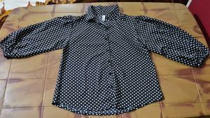 Polka Dot Puff Sleeve Button-Up Shirt