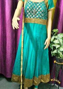 Elegant Teal Anarkali Suit with Gold Embellish