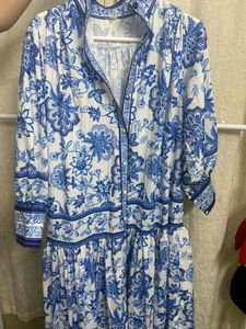 Blue &amp; White Floral Print Dress