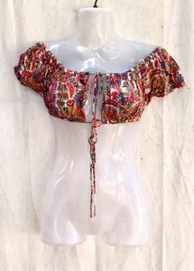 53209. Boho Floral Off-Shoulder Crop Top