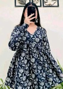 Black Floral Print Anarkali Gown