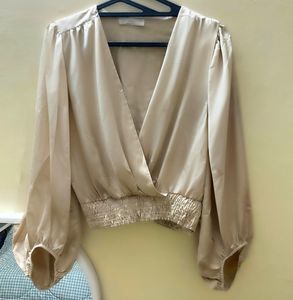 V-neck Satin Wrap Front Top