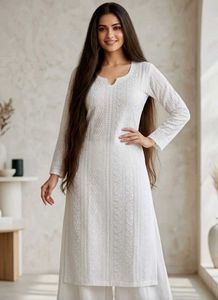 Beautiful Custom-Stitched White Chikankari Kurti