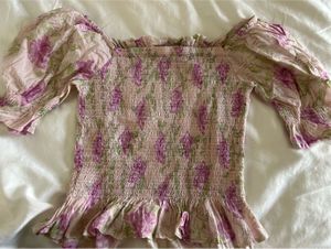 Floral Cute Smocked Puff Sleeve Top