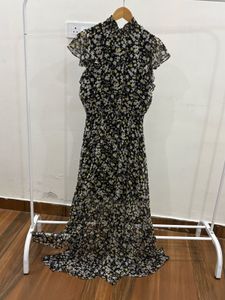 Yellow Ditsy Floral Layered Cut Maxi Dress