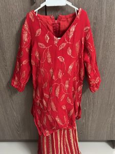 Pure Chinnon Kurta Sharara Set For Girls .age 7- 9