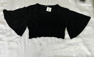 SHEIN Chic Black Flutter Sleeve Top