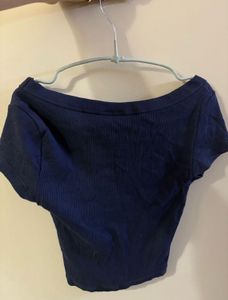 H&amp;m Navy Blue Ribbed Crop Top