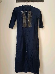 Navy Blue Embellished Kurta