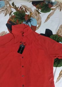 Red Sheer Button-Down Top