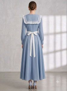 Elegant Blue gown Dress with Lace Collar💙