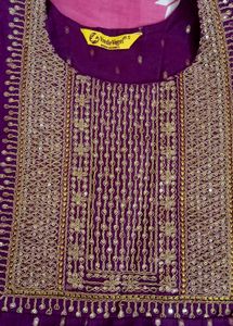 Purple kurta set with Organza floral duppata