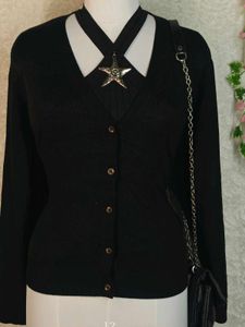 Black V-Neck Button-Up Cardigan
