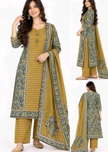 Stylish Mustard Printed Kurta Set(unstitched)
