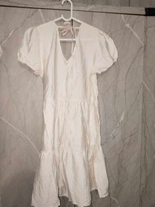 Cream Puff Sleeve Tiered off white Dress