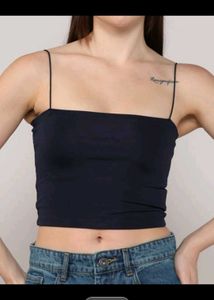 Navy Blue Spaghetti Strap Crop Top
