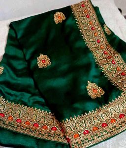 Elegant Green Embroidered Silk Saree