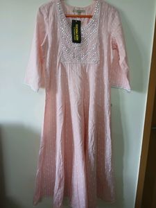 Pink Embroidered Cotton Kurti