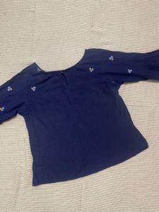 Zara Embroidered Navy Blue Blouse