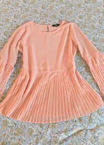 Pleated Peach Bell Sleeve Top