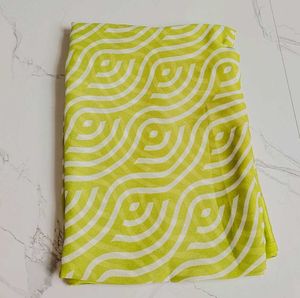 Lime Green Saree with White Swirl Pattern