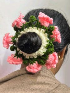 Hand Made Floral Crochet Scrunchie ( pack of one )