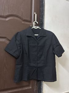Classic Black Short Sleeve Collared Top