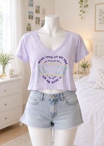 Purple "With Love" Graphic Cropped Tee