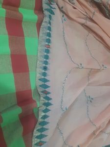 Pure Cotton Embroidery Work Saree And Blouse