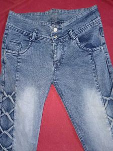 Denim Jeans With Side Pattern