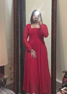 Elegant Red Ethnic Anarkali Suit set 3 piece