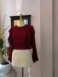 Ruffle Trim Long Sleeve Top