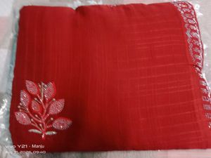 Elegant Red Embroidered Saree