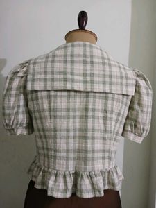 Vintage Plaid Cropped Blouse