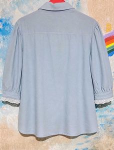 Light Blue Button-Up Top with Lace Trim
