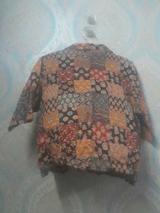 short Boho Patchwork Print Shirt