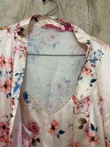 Floral Print Silk Robe &amp; Camisole Set