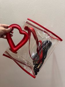 Chic Transparent Tote Bag with Red Heart Handles