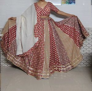 Maroon & Beige khadi Navratri Choli Set