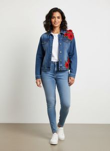 Denim Jacket with Rose Embroidery