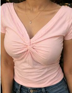 Twisted Front V-Neck Pink Top