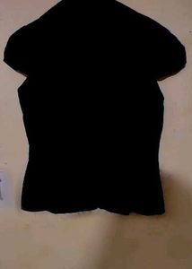 Black Short Sleeve Button-Up Top