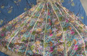 Designer Pink Brocade Blouse &amp; Printed Lehenga Set